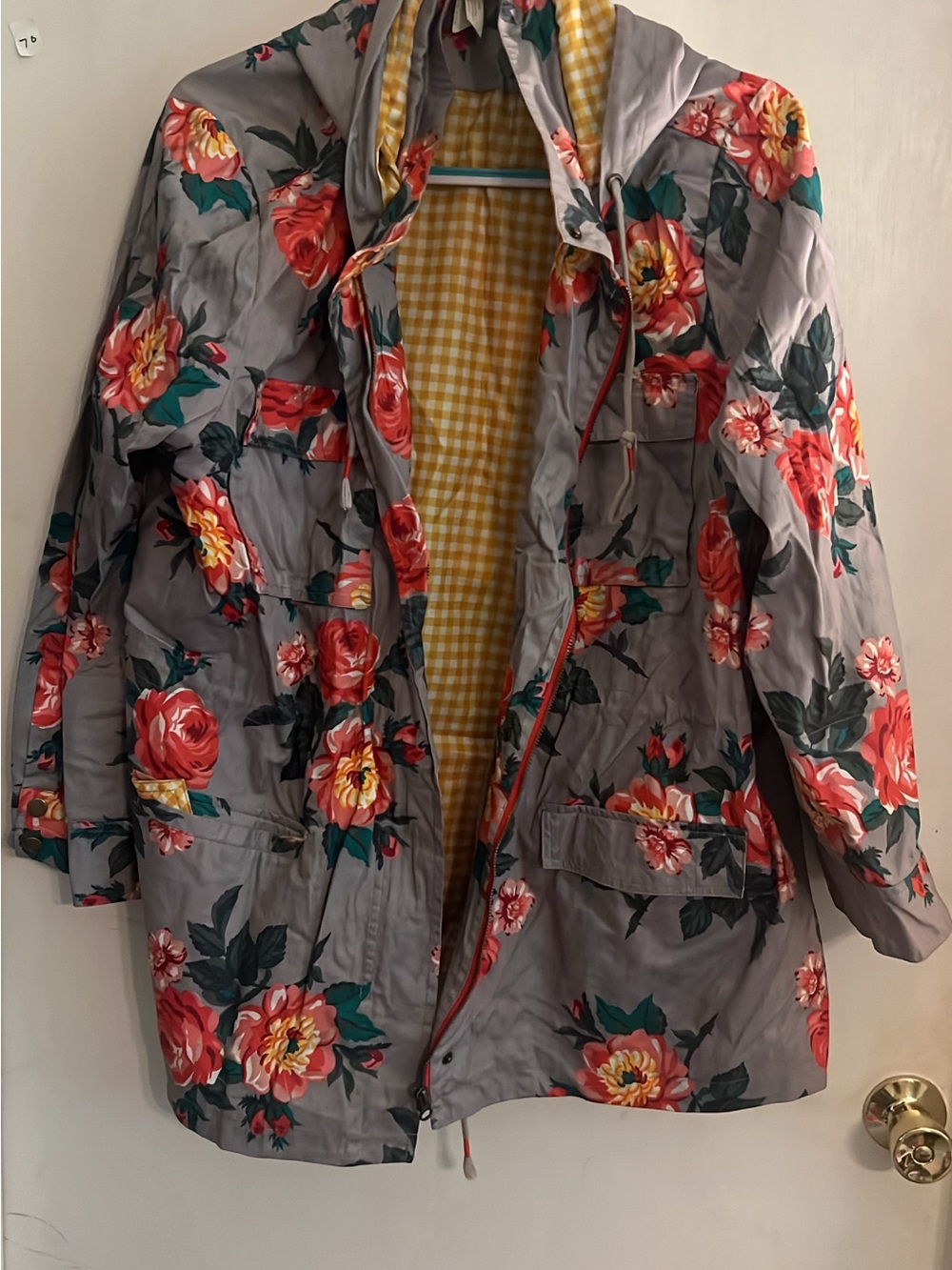 Matilda Jane Gray Utility Jacket with Red Rose Print